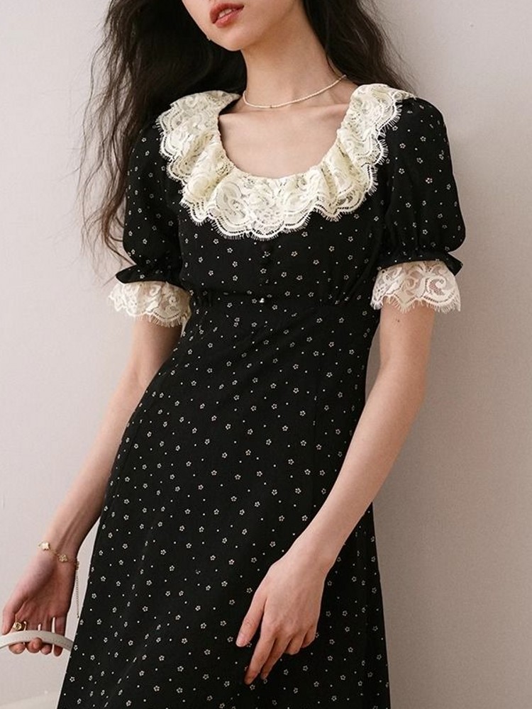 Elegant Lace Floral Short Slee - огляд і ціна Midi Skirt Floral